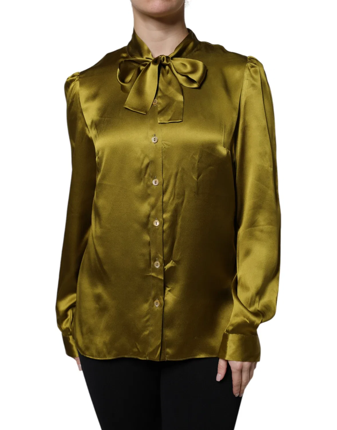 Женская блузка с длинным рукавом и воротником-аскот Olive Green Ascot Collar Dolce & Gabbana, Green