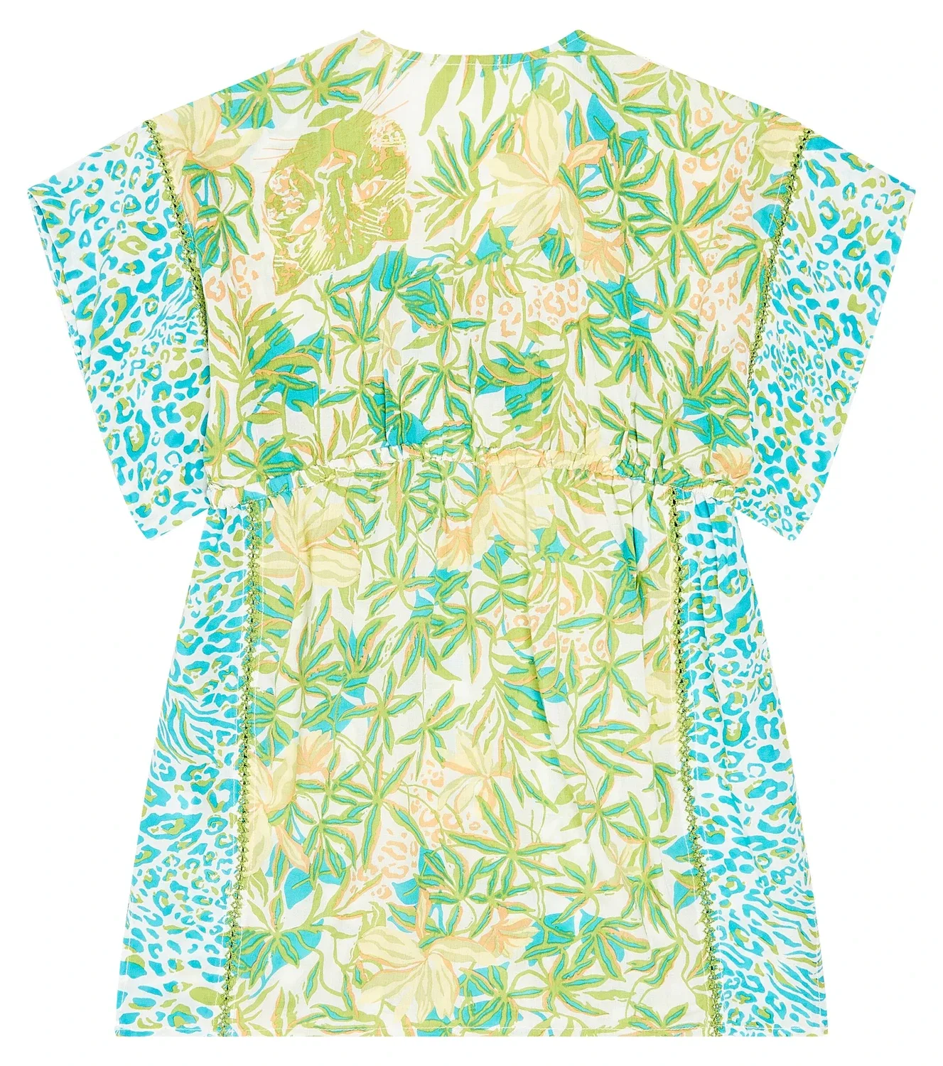 Платье-кафтан с цветочным принтом Poupette St Barth Kids, Green Orchid — фото 4