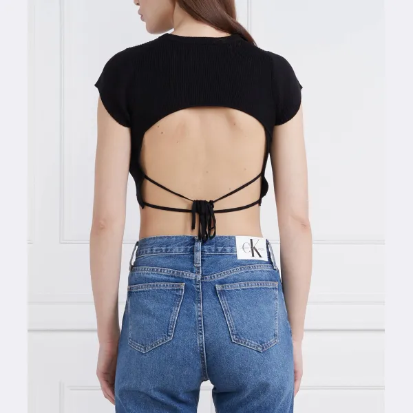 Облегающий топ с открытой спиной и завязками Calvin Klein, черный — фото 3
