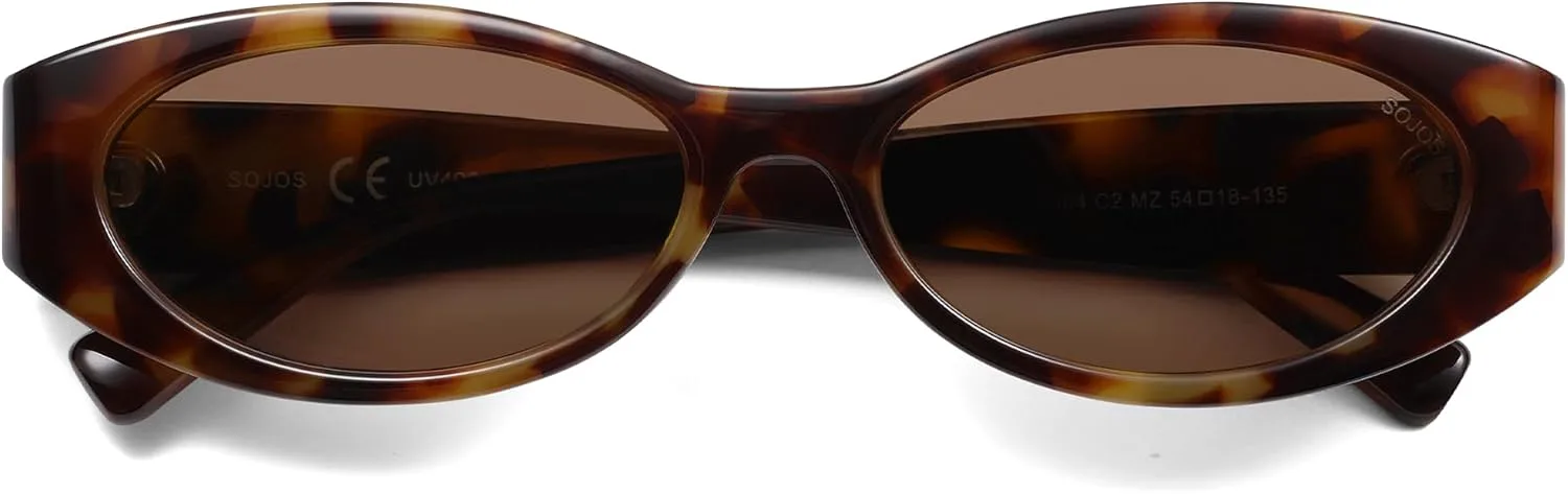 

SOJOS Модные овальные поляризованные солнцезащитные очки для женщин в стиле ретро, ​​узкие, стильные, тонкие, в духе Y2K, модель SJ2364, Brown Tortoise/Brown