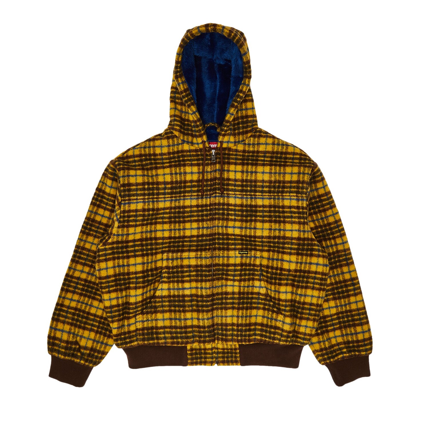 

Шерстяная рабочая куртка с капюшоном в клетку Supreme, цвет Коричневый