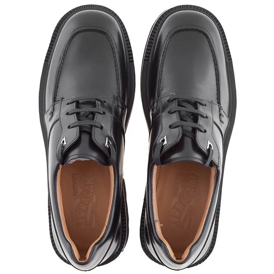 Туфли дерби Ferragamo Gorin на шнуровке с декором Gancini, черный — фото 4