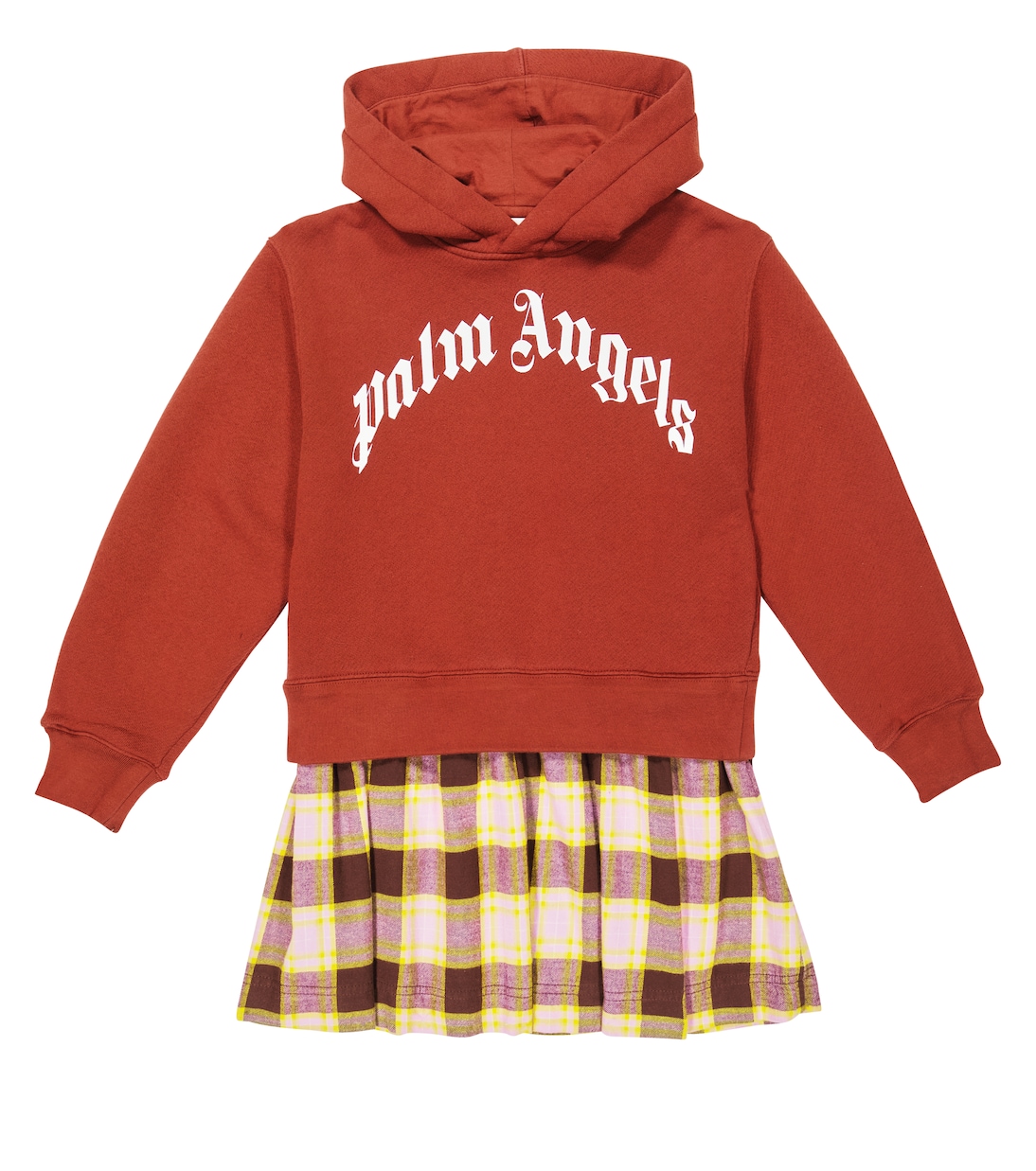 

Платье-худи из хлопка в клетку Palm Angels Kids, Brown White