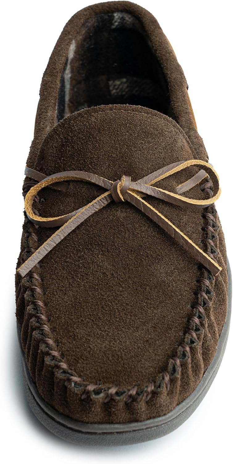 Мокасины Minnetonka для мужчин с твердой подошвой и флисовой подкладкой в клетку, шоколадный — фото 2