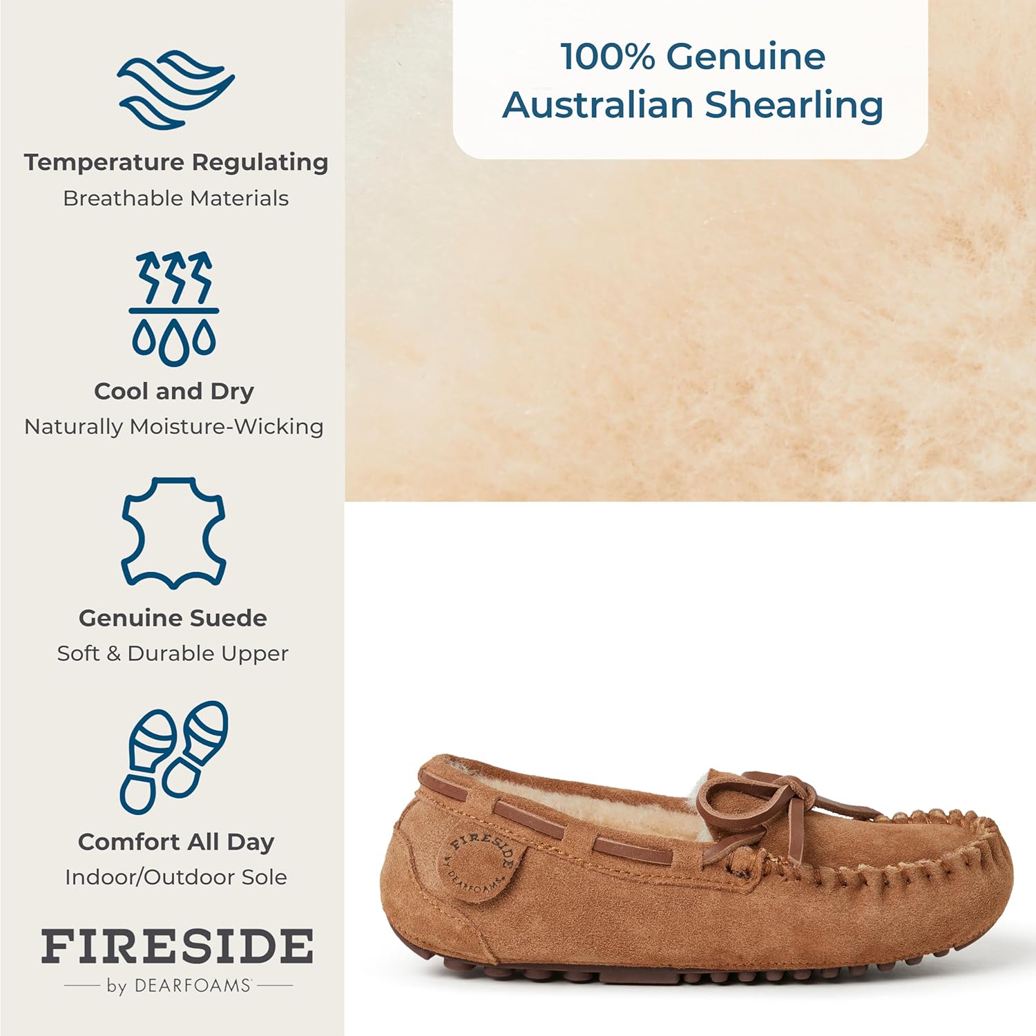 Мокасины Fireside от Dearfoams для детей и взрослых Parker из натуральной овчины для дома и улицы Fireside By Dearfoams, Chestnut — фото 2