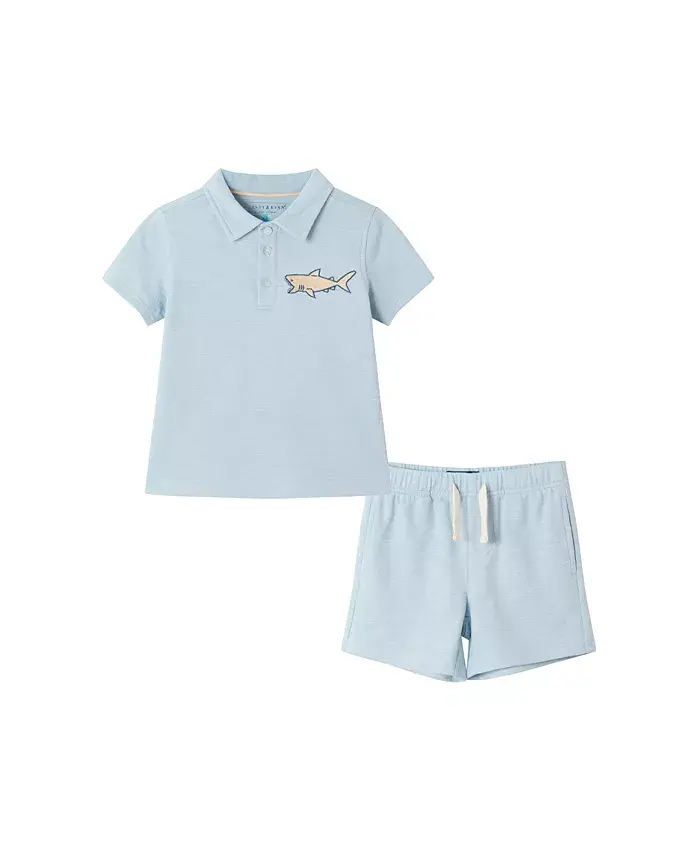 

Комплект для мальчиков: поло и шорты светло-голубого цвета с фактурной тканью Toddler/Child Andy & Evan
