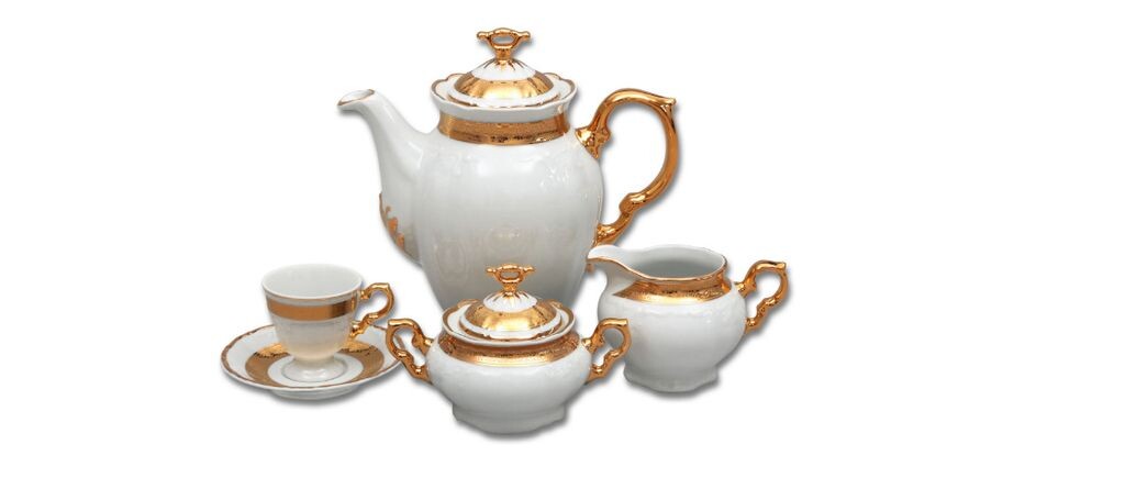 

Мари Луиза, кофейный сервиз, золото, тунец, 15 шт Thun 1794