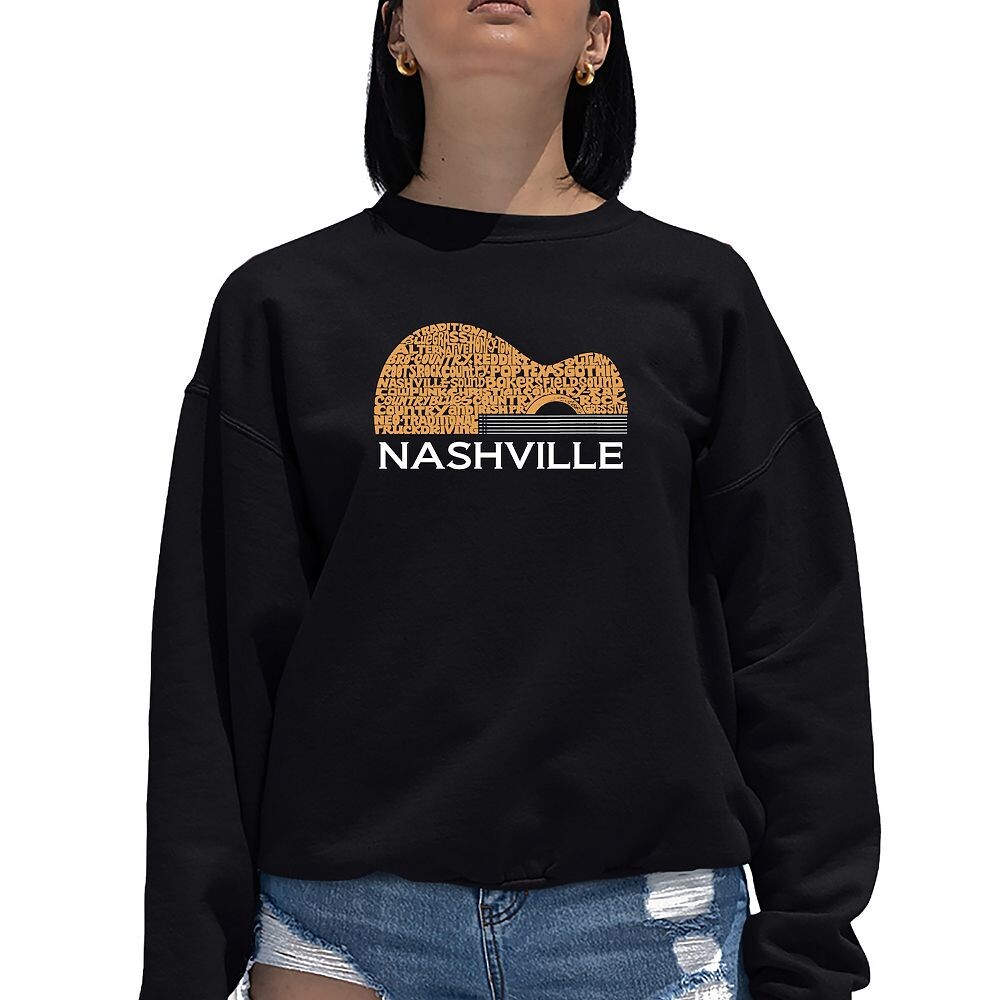 

Nashville Guitar — женский свитшот с круглым вырезом Word Art LA Pop Art, черный