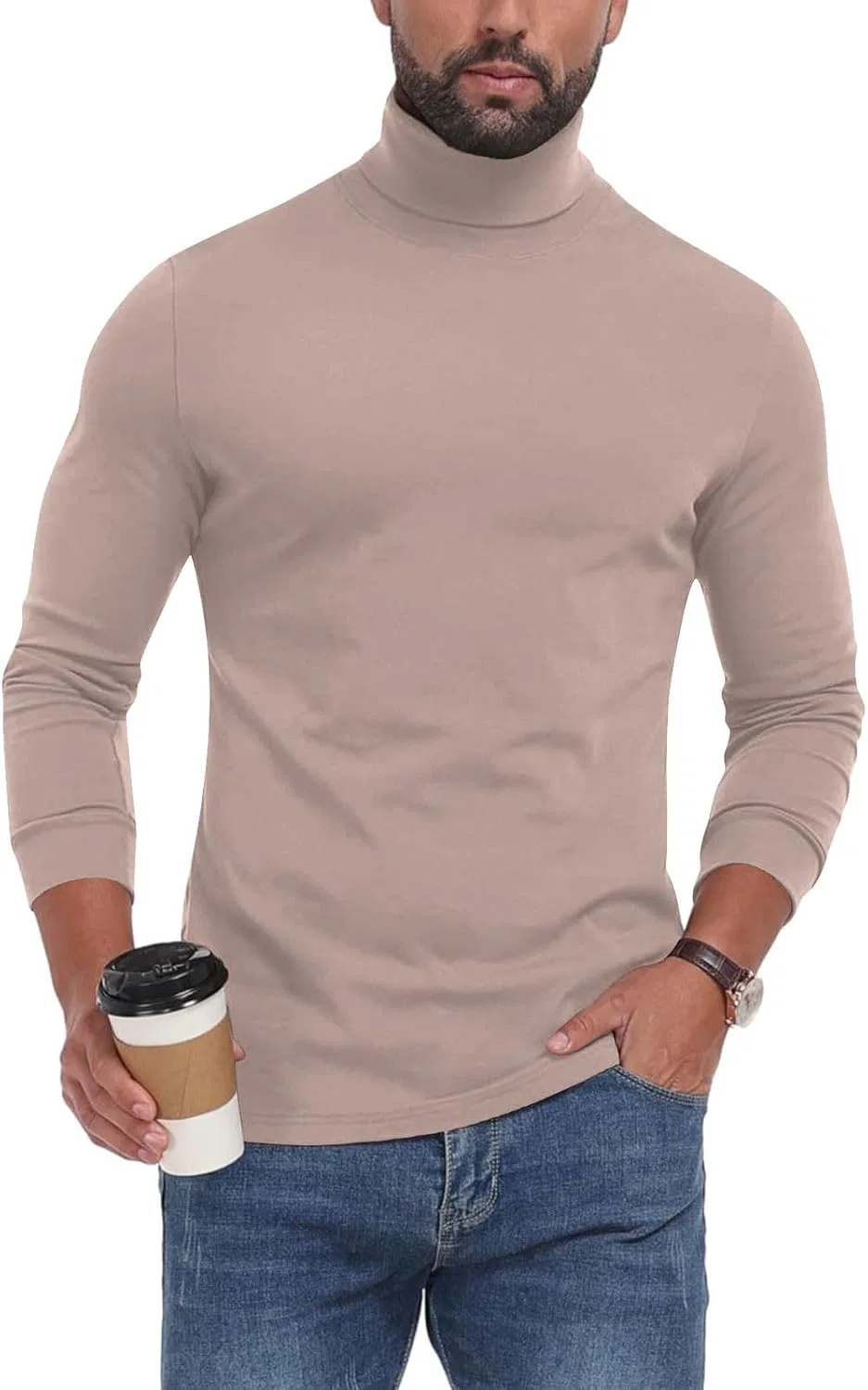 Мужская водолазка, облегающая, дышащая, Generic, 2-beige — фото 4
