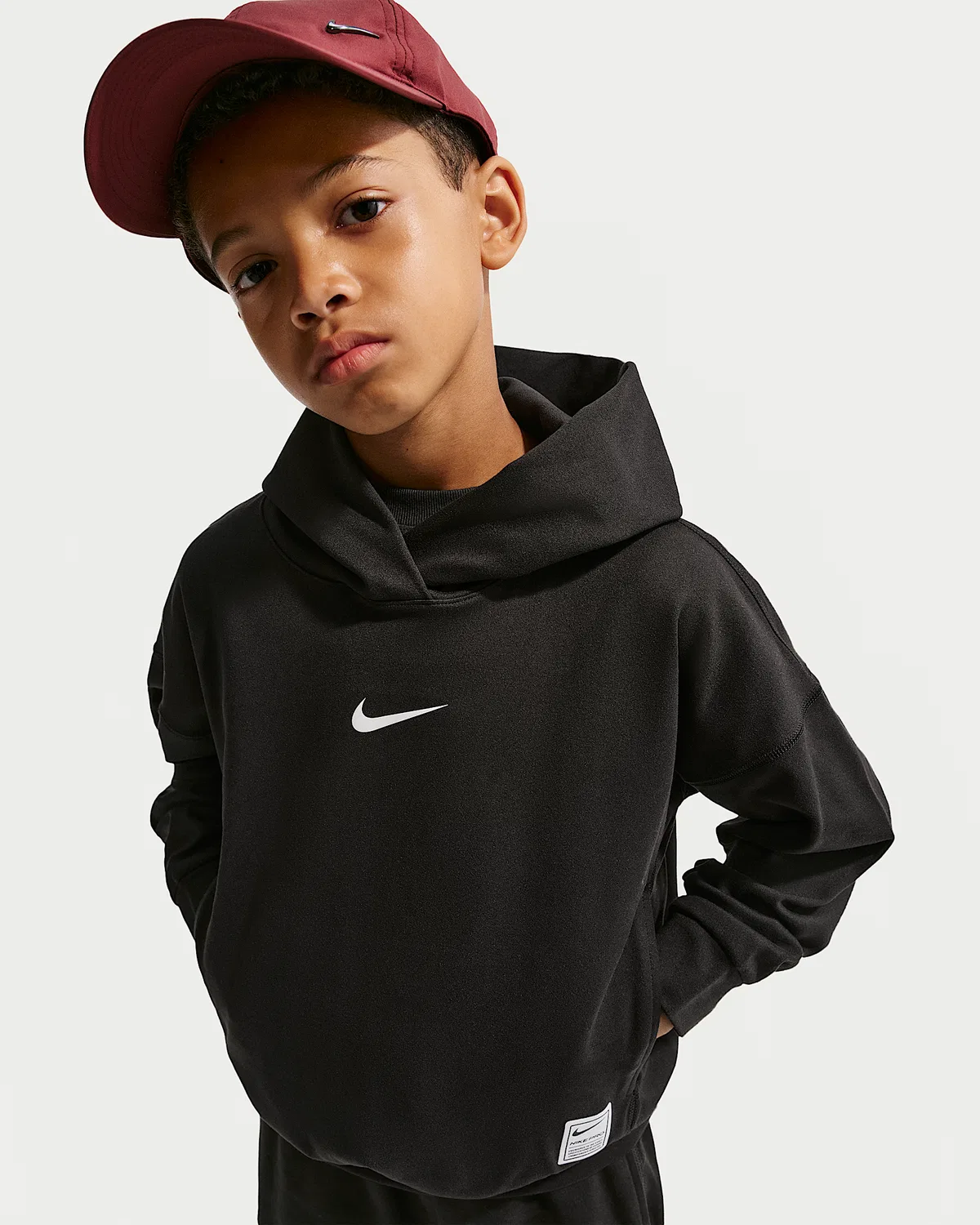 Детская (мальчиковая) флисовая кофта с капюшоном Dri-FIT Nike Pro, Black/White
