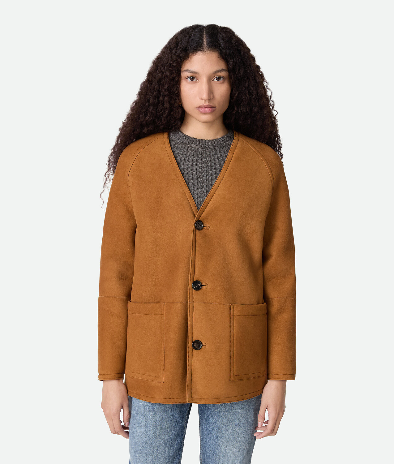 

Felted merino shearling coat BOTTEGA VENETA, пшеничное поле