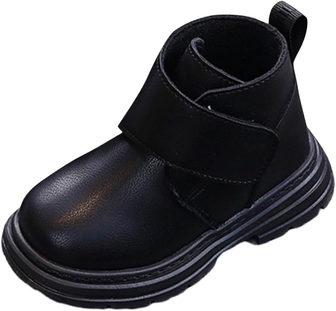 

Детские кожаные ботильоны для девочек 1-6 лет, модные, в британском стиле, с круглым носком, противоскользящие, повседневные, универсальные праздничные туфли Generic, Black