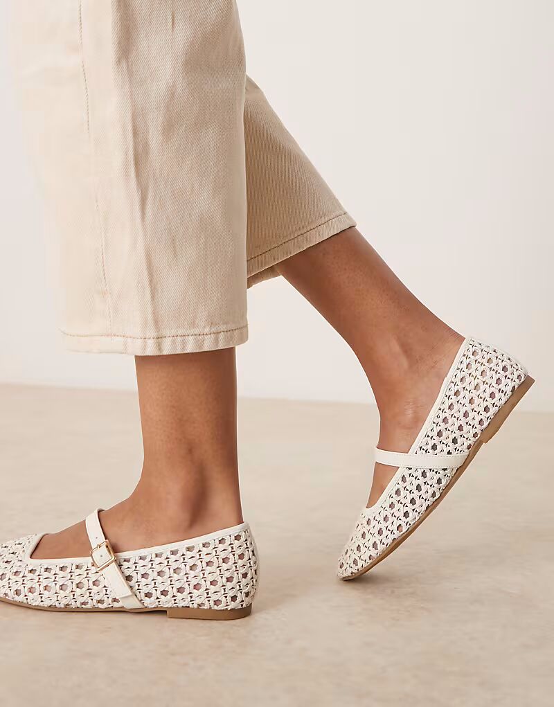 ASOS DESIGN Wide Fit Lottie балетки Мэри Джейн из ткани цвета слоновой кости — фото 3