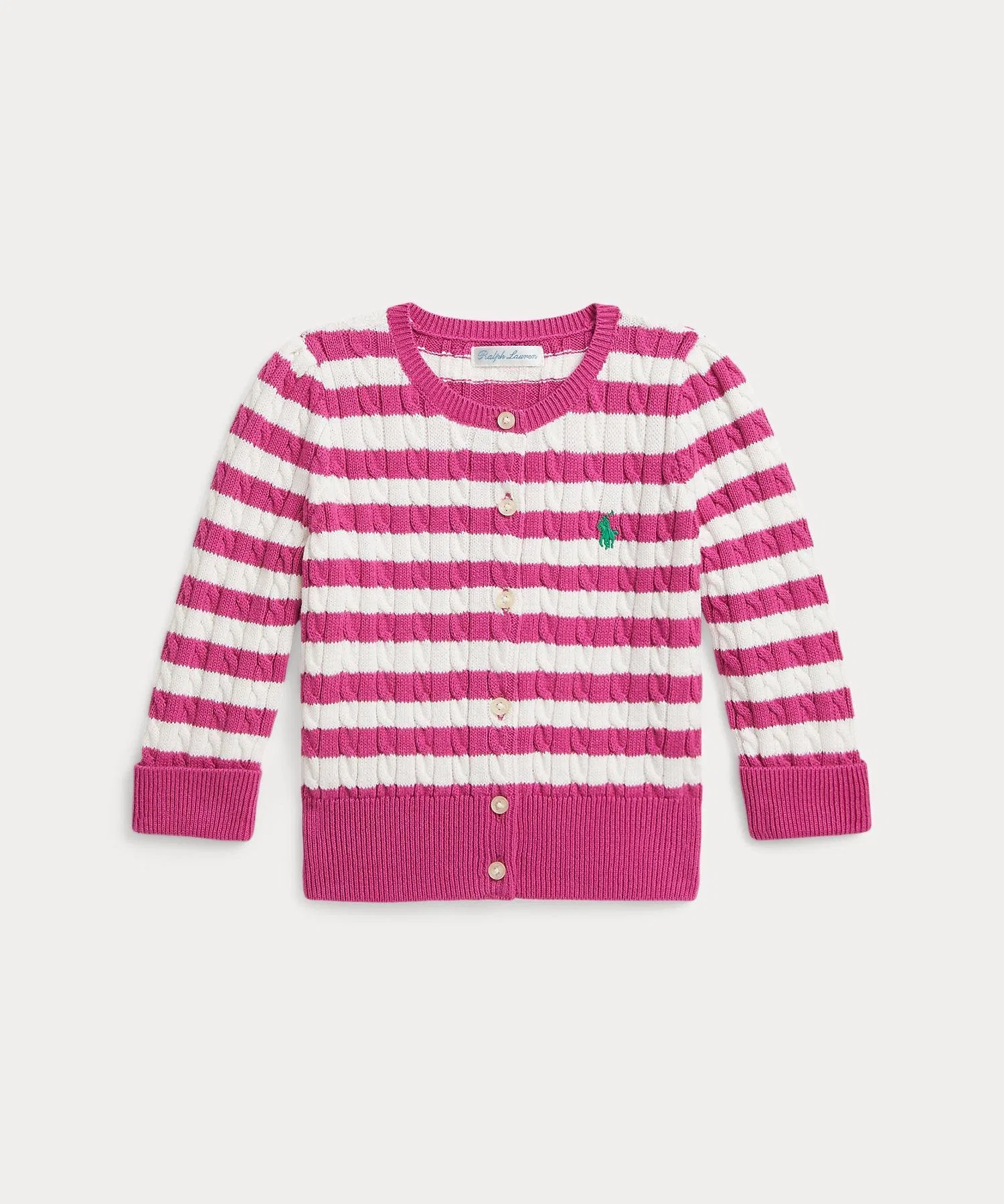 Детский хлопковый кардиган в полоску с мелким косичком Polo Ralph Lauren, 650 Pink