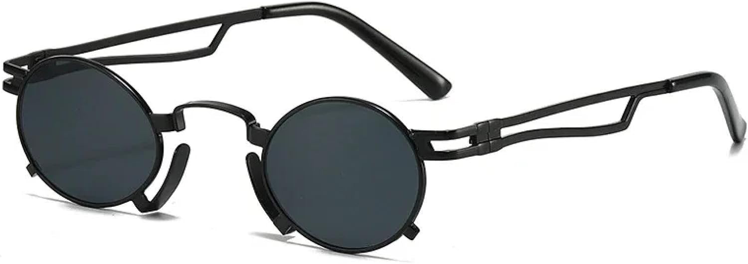 

Ретро маленькие овальные солнцезащитные очки для женщин, модные, с неровной металлической оправой, для мужчин, в стиле панк, с защитой от УФ-излучения UV400 VFDHN, Black Grey