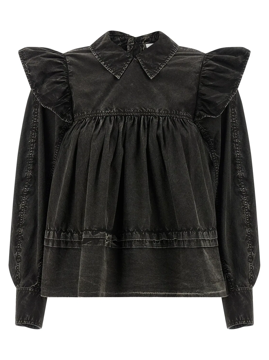 Блузка «Black Washed Frill» GANNI, черный