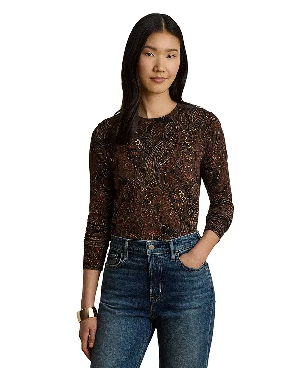 Женский свитер с принтом Paisley Cotton Blend Sweater Ralph Lauren, черный