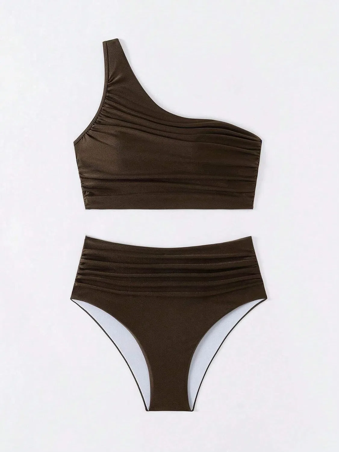 Женский бикини-сет с асимметричным вырезом, Coffee Brown — фото 4