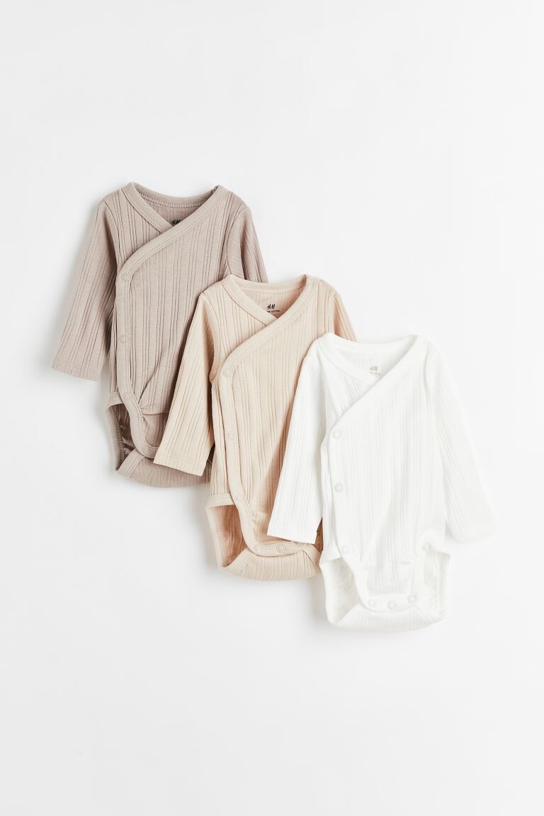 

3 боди с запахом H&M, светло-бежевый/бежевый