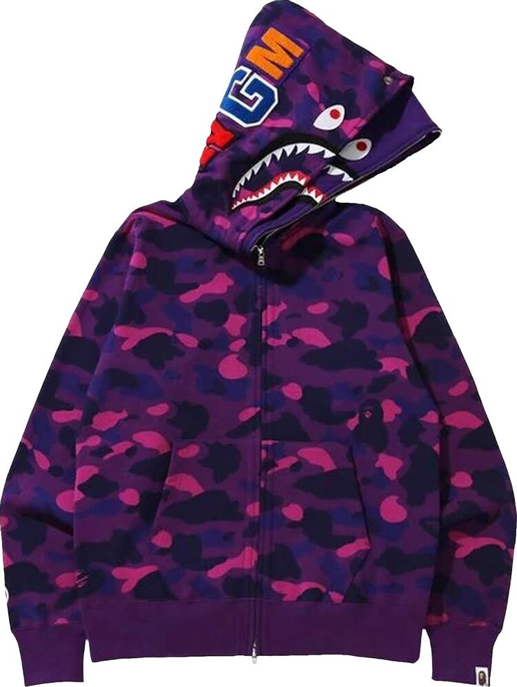 

Худи BAPE Color Camo Shark Wide Full Zip Double Hoodie 'Purple', фиолетовый