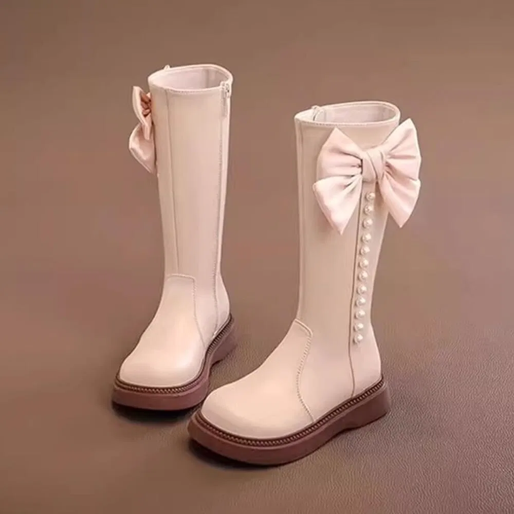 Детские сапоги для девочек с меховым помпоном BININBOX, White — фото 4