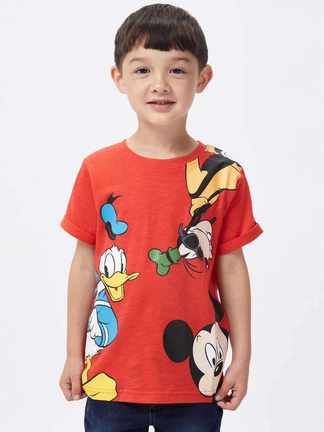 Футболка с принтом Mickey Mouse, Donald & Goofy Character, красный
