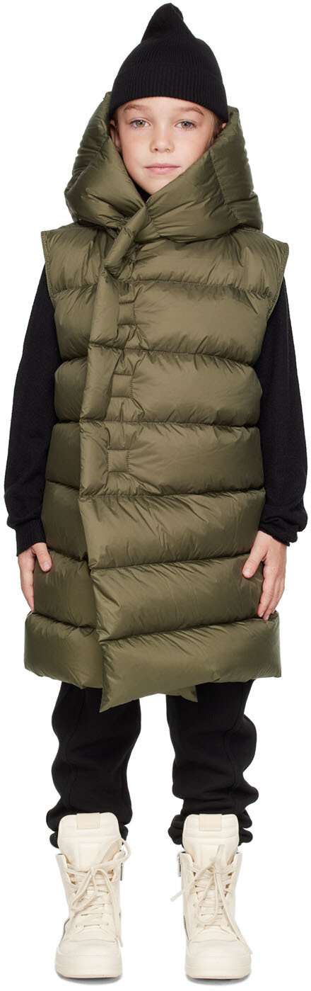 

Детский зеленый пуховик с капюшоном Rick Owens