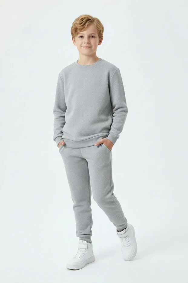 Детский комплект из свитшота и брюк для мальчиков с начесом Fyk Collection, Gray — фото 3
