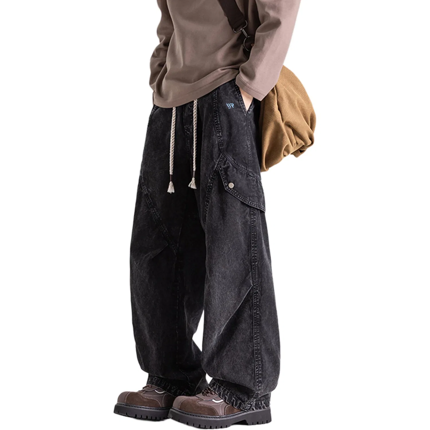 Детские джинсы свободного кроя с широкими штанинами Unisex Thin Wide Leg Pants WARRIOR, Black