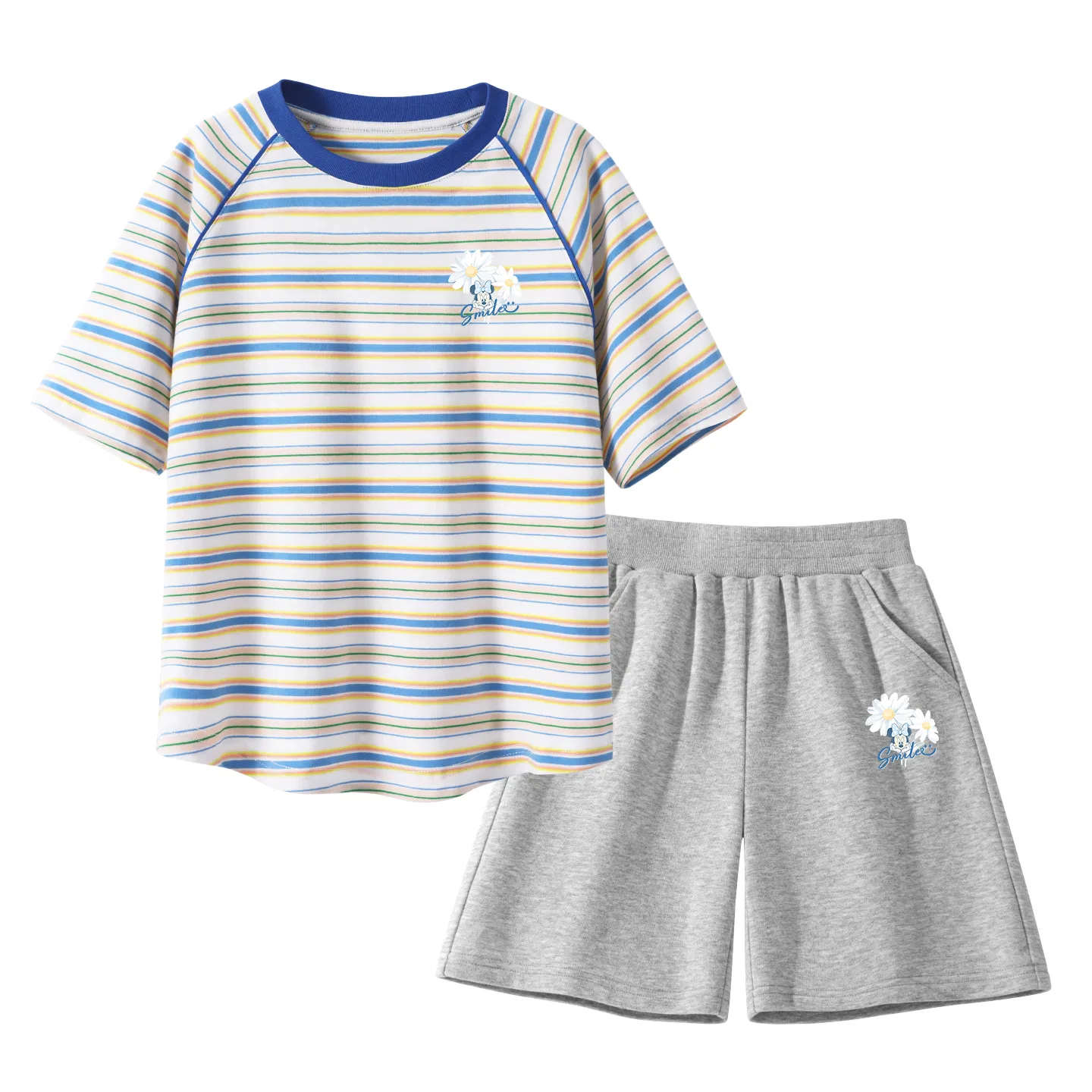 Детский спортивный костюм с круглым вырезом, дышащий, Disney, Diwei Flower K Blue Stripes+Diwei Flower K Gray