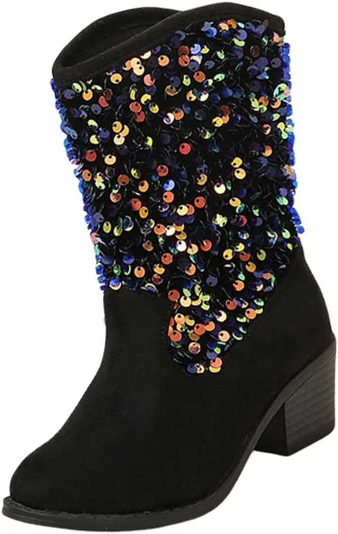 Детские сапоги для девочек с блестками Sparkly Girls Boots, Black
