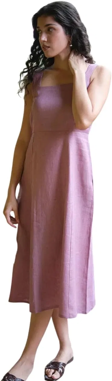 Женское повседневное платье миди без рукавов, Vintage Pink