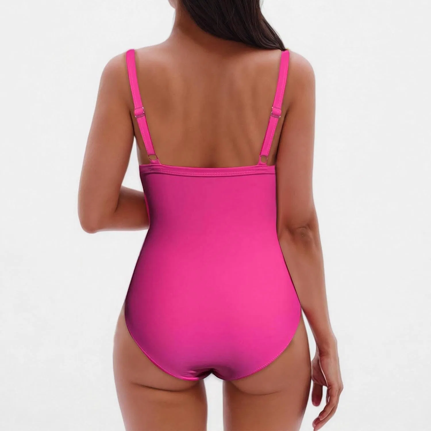 Женский купальник слитный с завышенной талией и сеткой, Hot Pink — фото 3