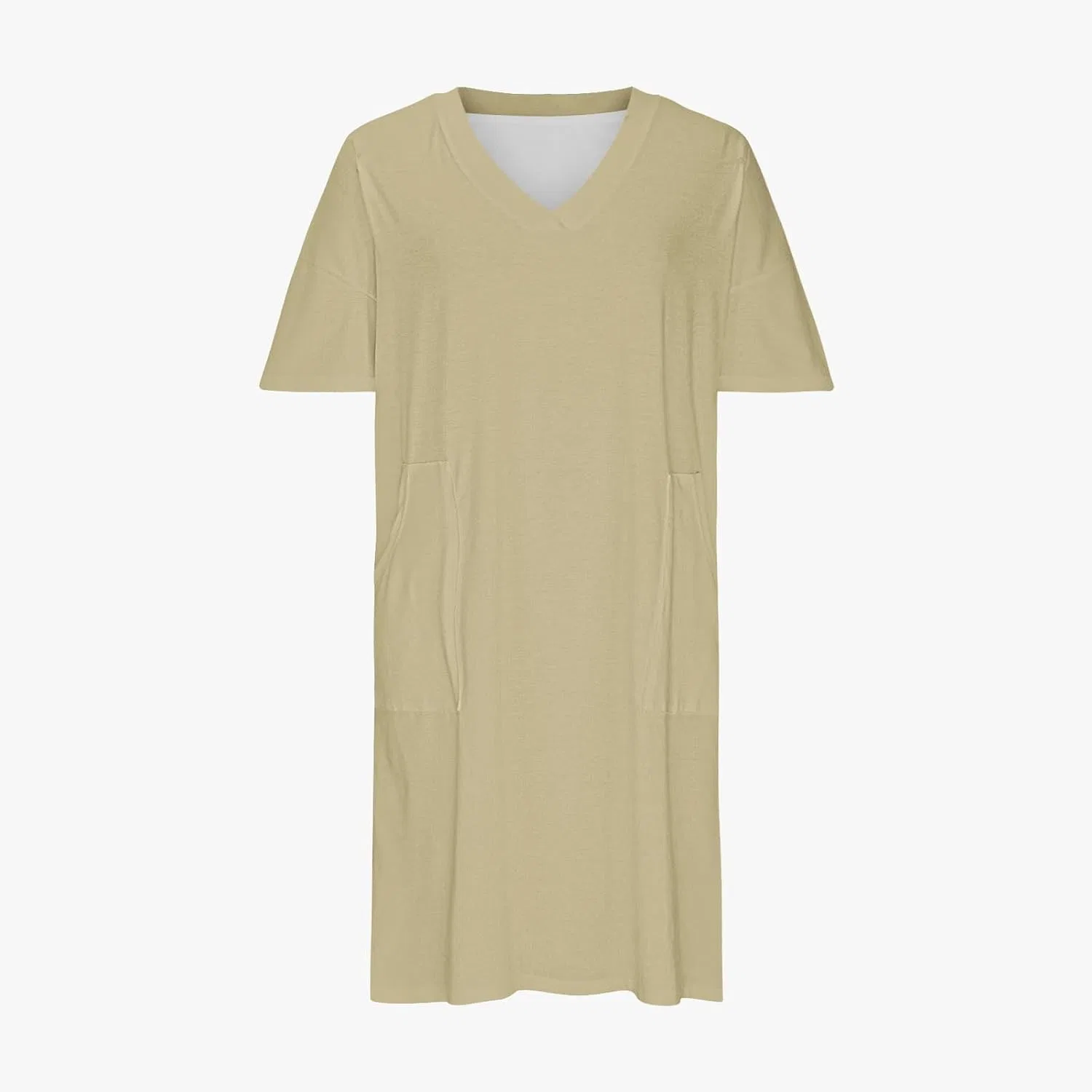 Женское свободное V-образное платье-футболка с карманами, Beige — фото 3
