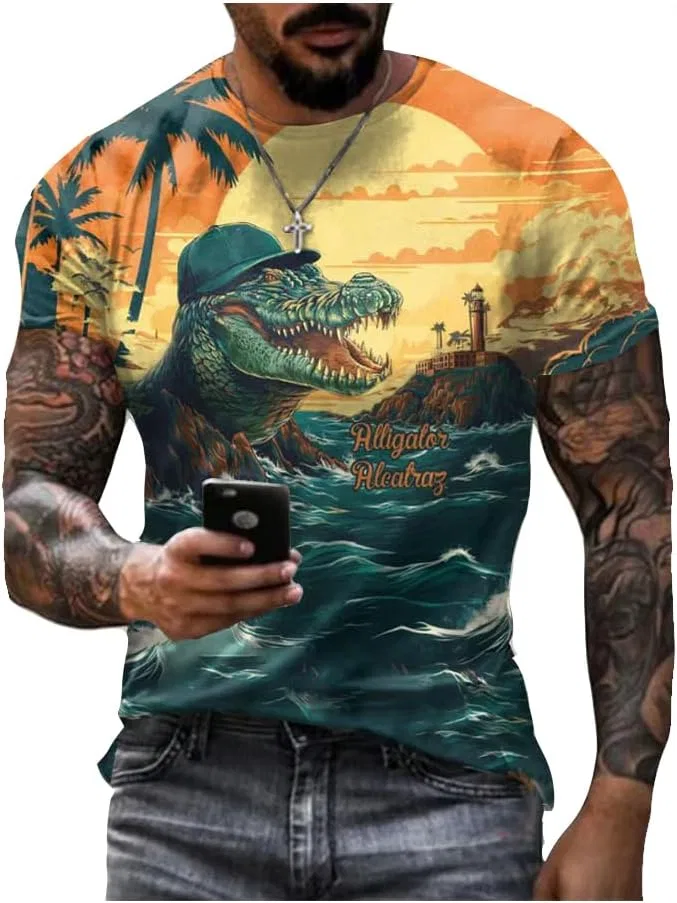 Мужская футболка с принтом Alligator Alcatraz, Sunset