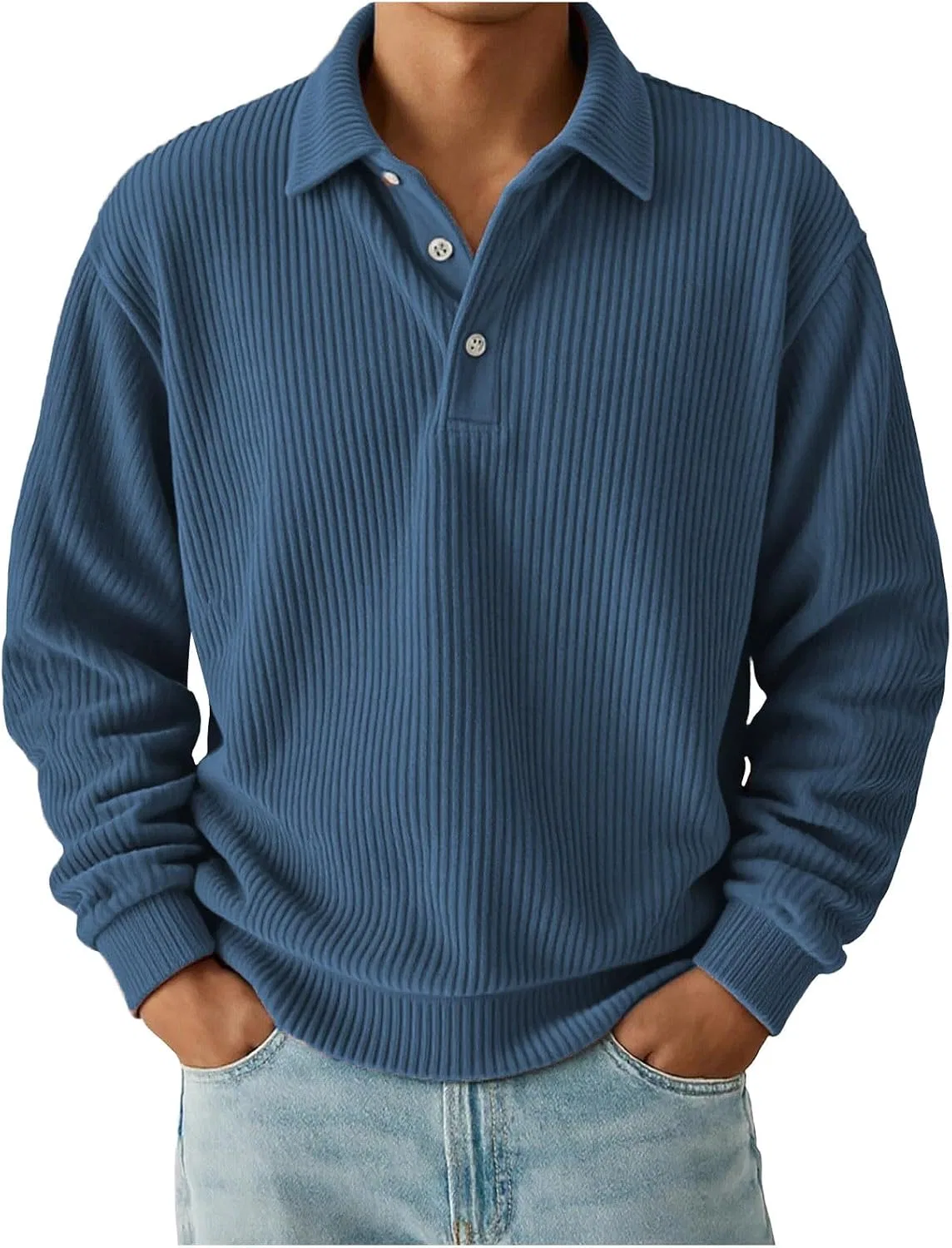 Мужская рубашка-поло с длинным рукавом, из вельвета, модель Casual Corduroy Button Up Golf Pullover