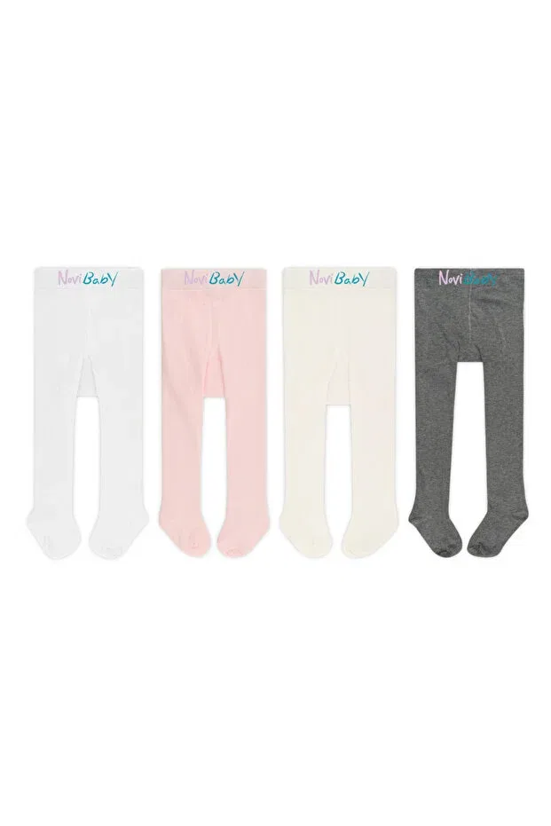 Детские колготки хлопковые 4 шт. Novibaby, White-Pink-Ecru-Grey