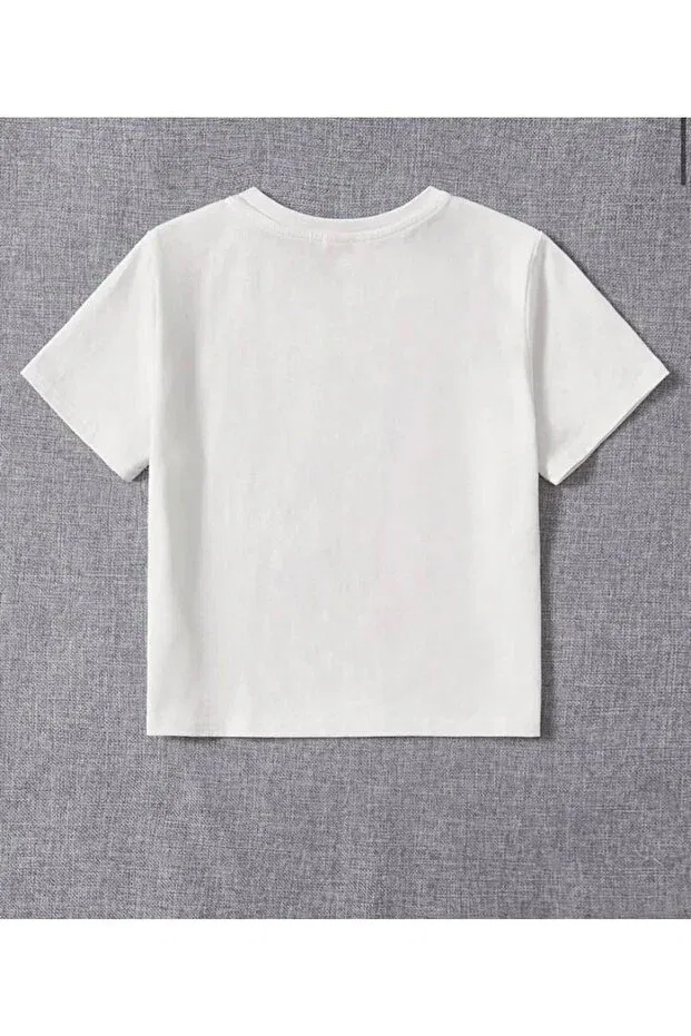 Детская футболка с принтом Colorful Daisy Printed Oversize Crew Neck Cotton Children's T-Shirt Machetta, White — фото 3