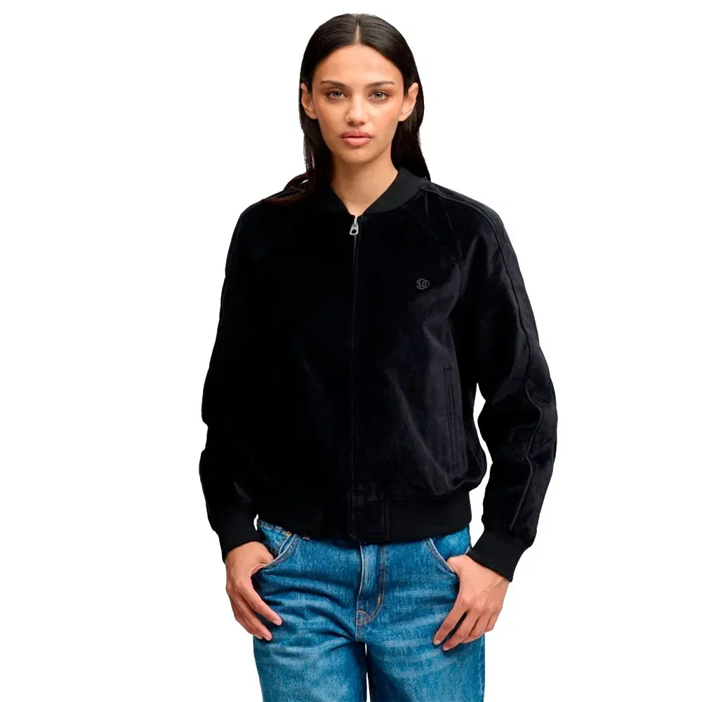 Женская бархатная куртка-бомбер с рагланом Superdry, Black