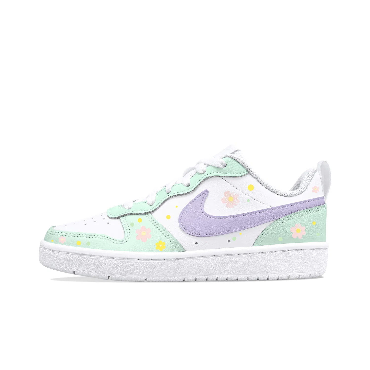 Детские кеды для скейтбординга с цветочным принтом Nike Court Borough, White Green (Floral Mint) — фото 3