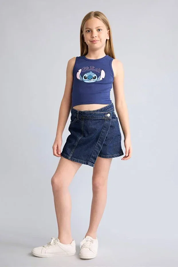 Детская майка для девочек с принтом Disney Lilo & Stitch Defacto, Navy Blue-Nv42 — фото 2