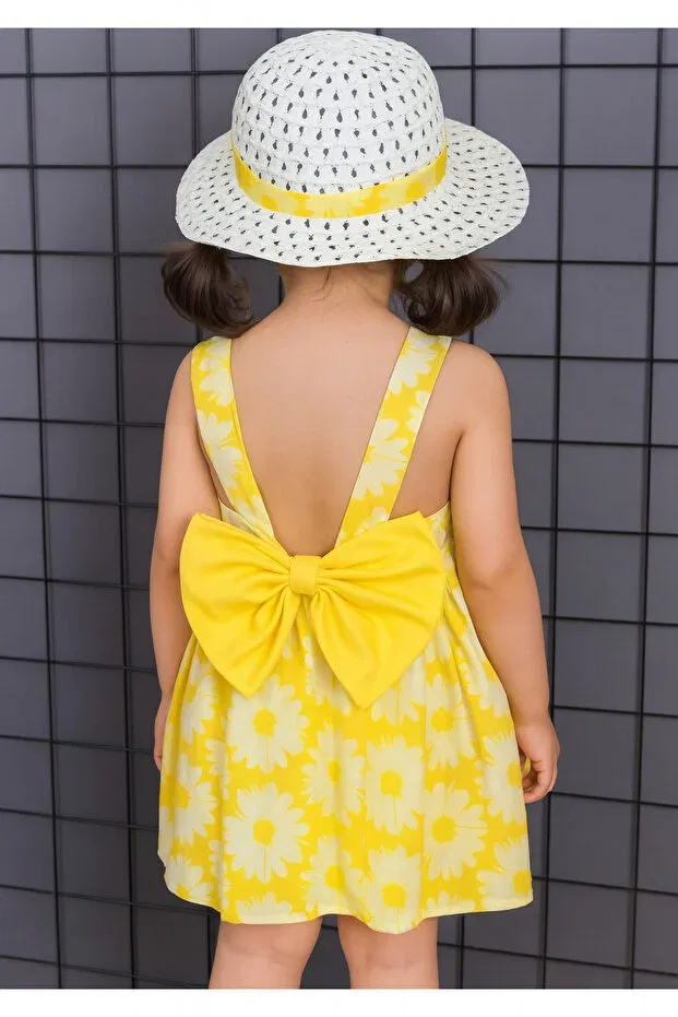 Детское платье для девочек с принтом Yellow Daisy Dress Hat Set Lp Littlepoffy, Yellow — фото 2