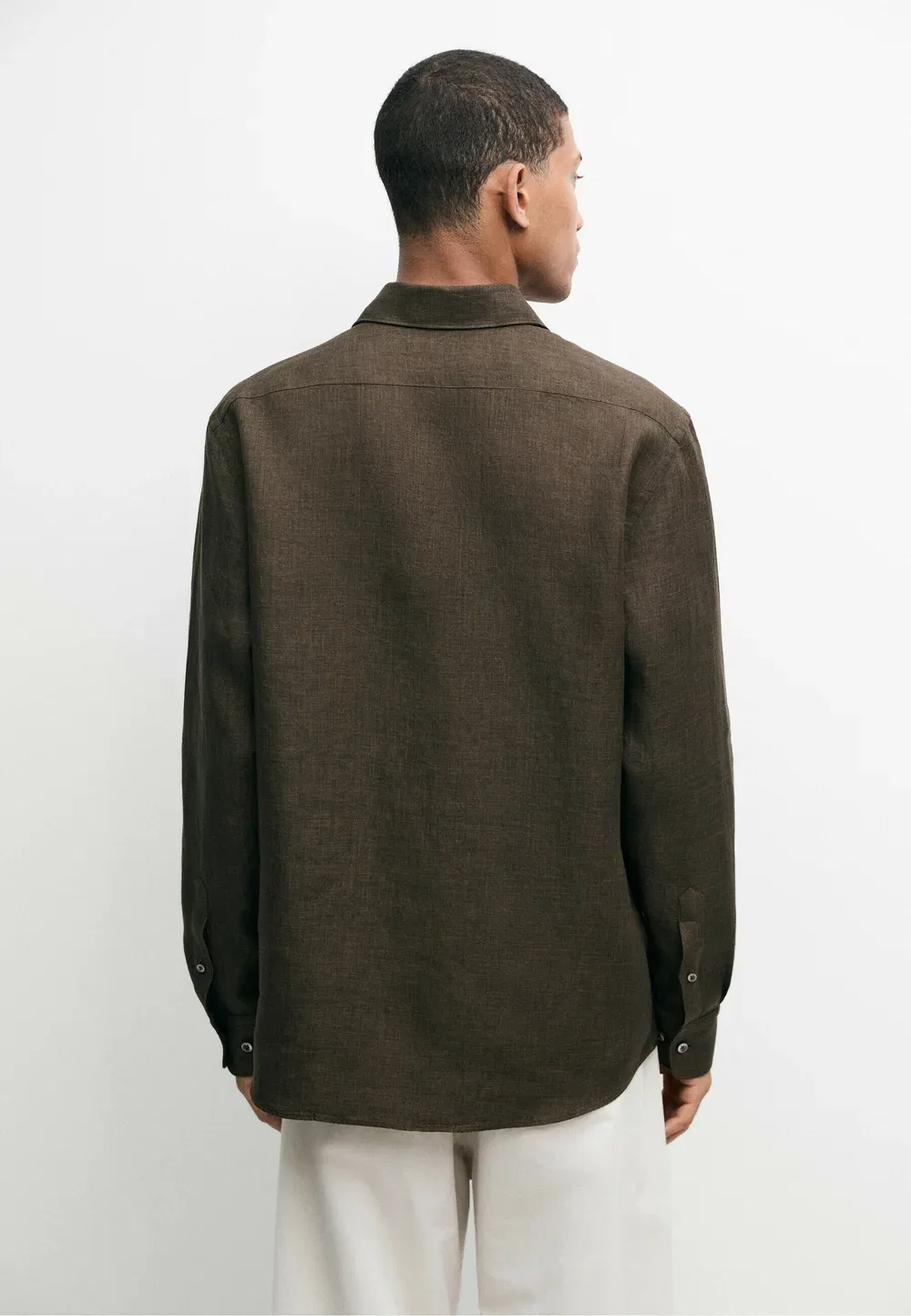 Рубашка из 100% льна - рубашка Massimo Dutti, Dark Brown — фото 3