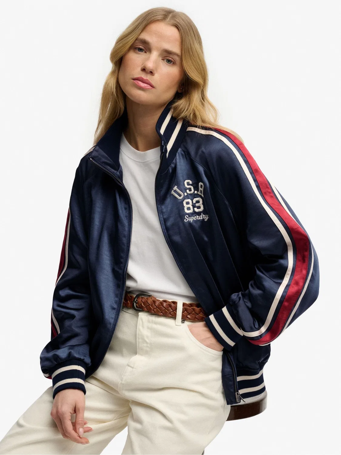 Куртка-бомбер оверсайз Superdry Suika Track, синий/красный