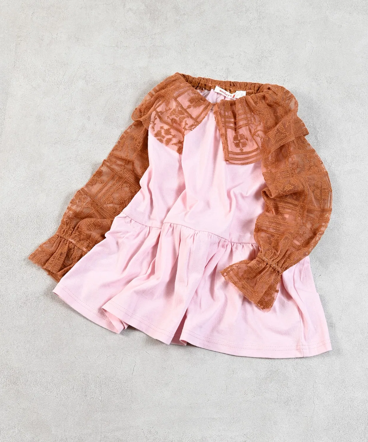 Детская туника с кружевом с длинным рукавомMARKEY'S, Light Pink — фото 3