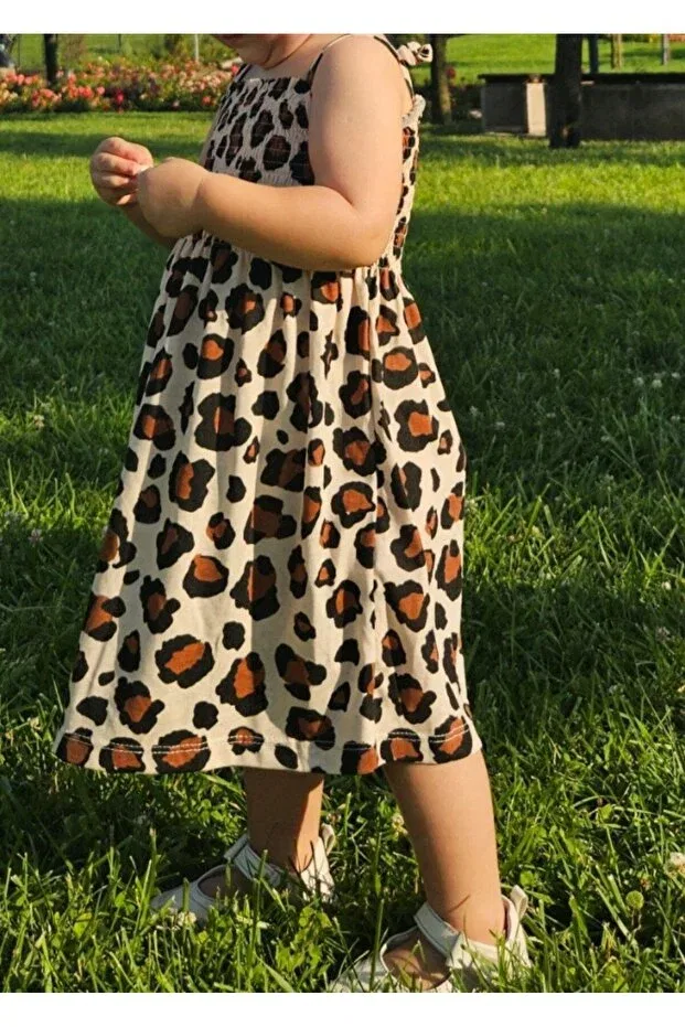 Детское платье для девочек с принтом Ayva girl's gipeli strap patterned summer dress Clown Kids, Leopard Print — фото 4
