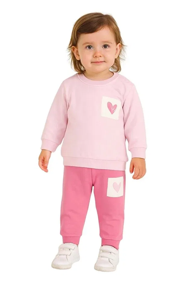 Детский комплект из свитшота и брюк для девочек с принтом Heart Printed, Ww Waka Waka Kids Store, Pink