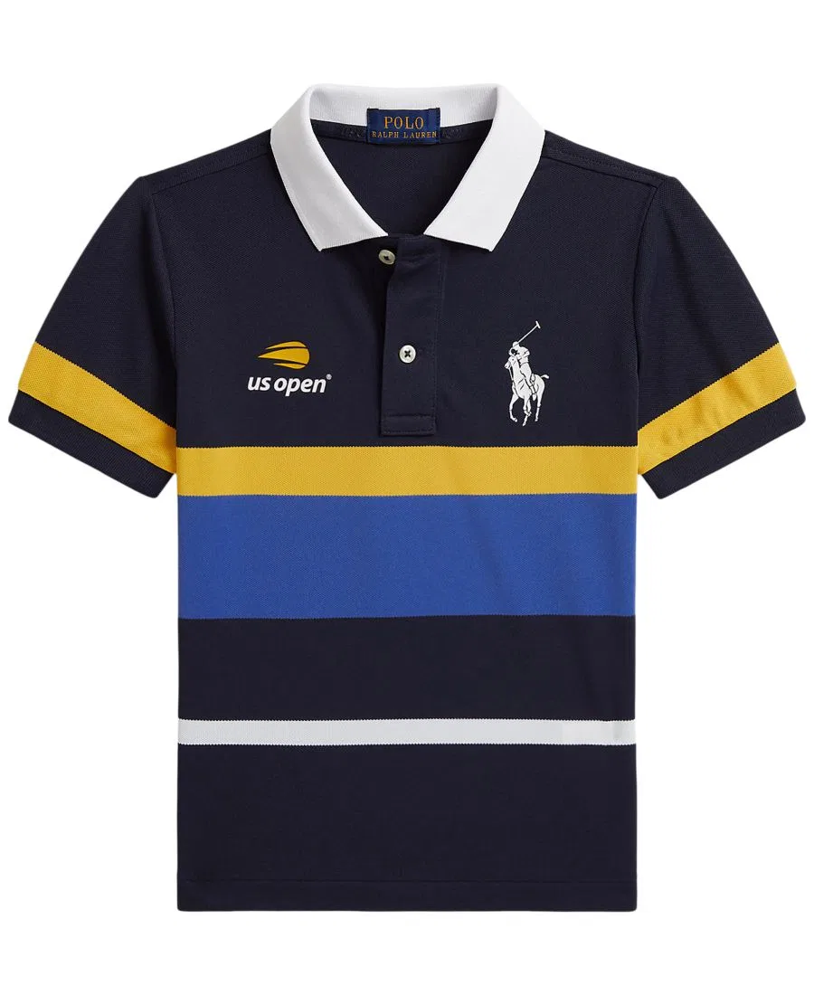 Поло с коротким рукавом из влагоотводящего пике, с логотипом US Open Polo Ralph Lauren, Refined Navy Multi