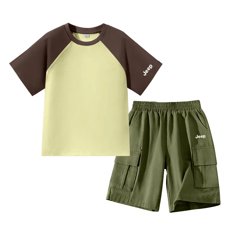Детский спортивный комплект с принтом Jeep, Coffee/E White Text Lower Left Sleeve K-Army Green/E White Logo Silicone K