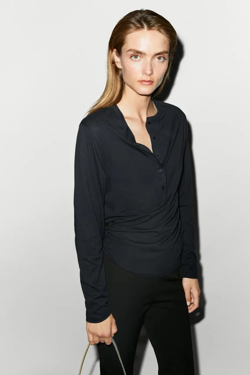 Лонгслив Massimo Dutti 100 % Cotton Baker, черный